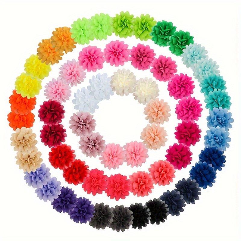 

50pcs Cute Sweet Mesh Flower Hair Ties Set For Women, Solid Color Floral Hair Rings, Elastic Hair Bands With Fabric Flowers, Assorted Colors Hair Accessories