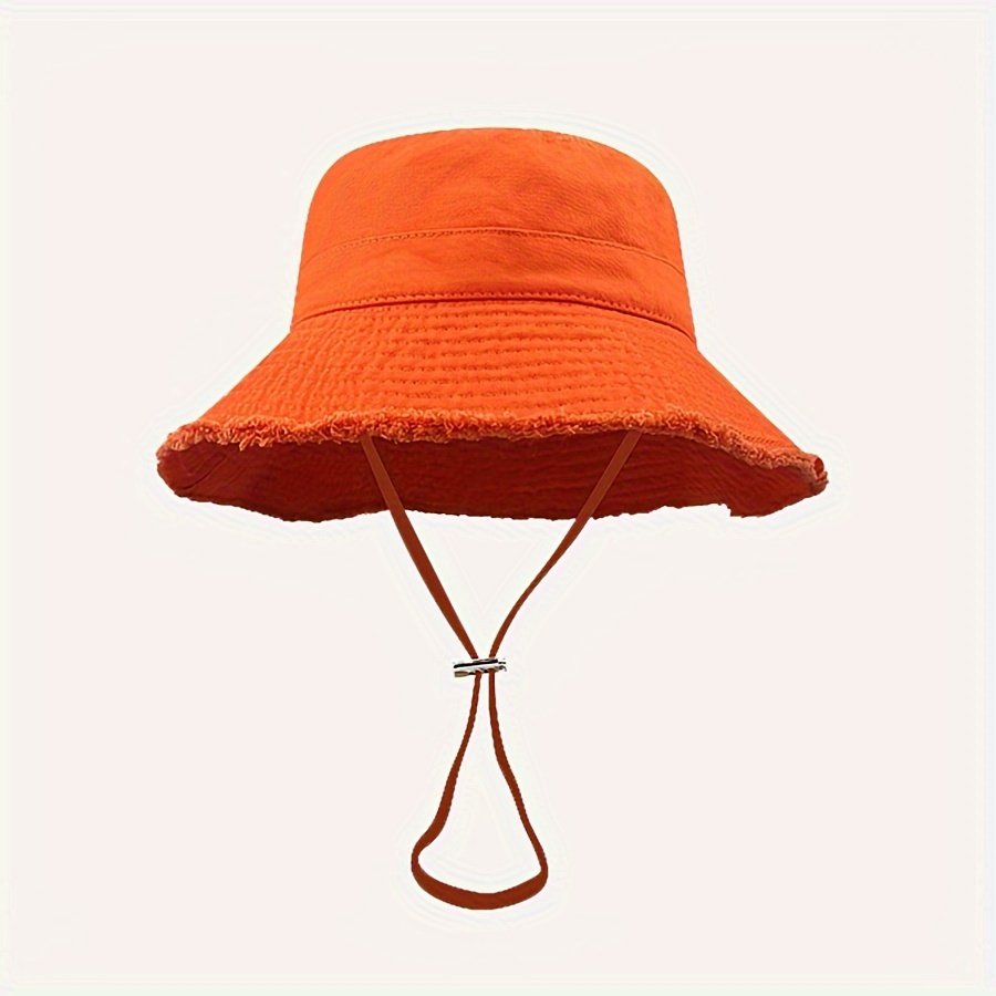 

Women's Fashionable Solid Color Bucket Hat, Cotton, Non-elastic, Woven, Featherless, Casual Wide Brim With Drawstring, Outdoor Hiking Sun Protection, Trendy Fisherman Cap