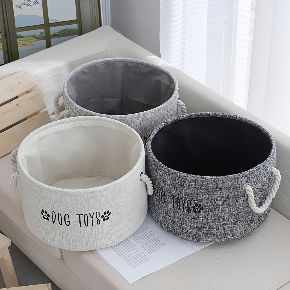 

1pc Large Capacity Canvas Storage Basket With Handles, Round Collapsible Organizer For Home, Laundry, Dog Toys - No Battery Required