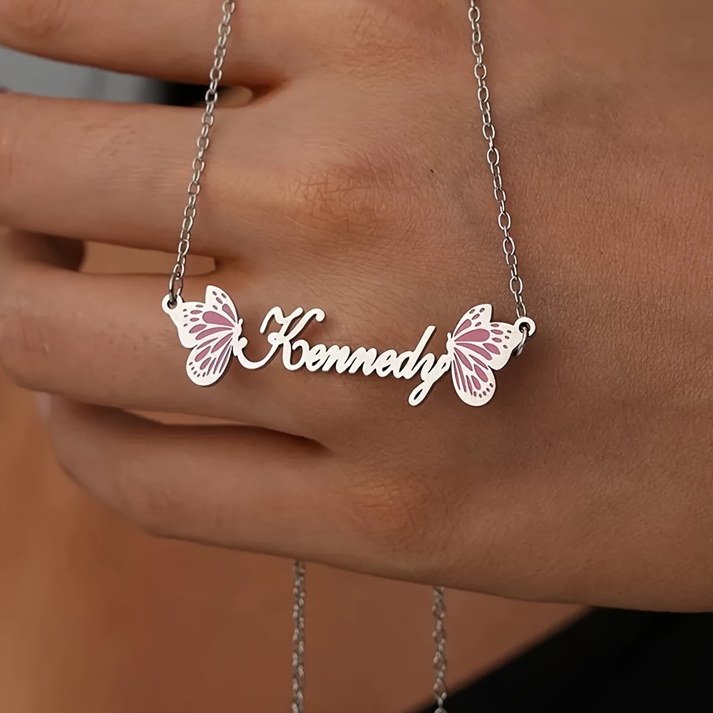 Custom Name Golden Colorful Butterfly Necklace, Personalized