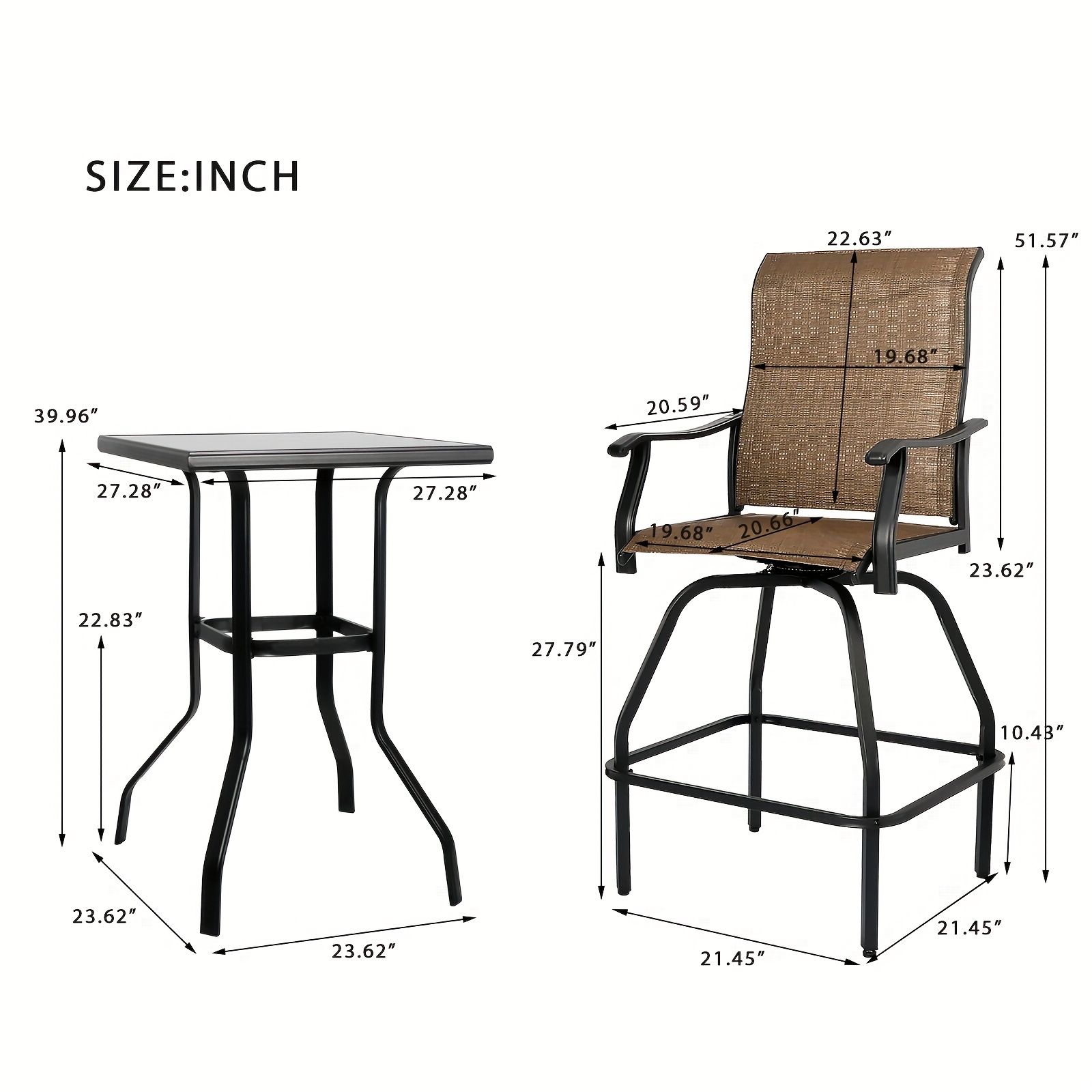 2/3/5pcs Patio Bar Set, 360° Swivel Bar Stools, Outdoor Bistro Furniture with High-Density Textilene Fabric & Heavy Duty Metal Frame, High Top Table And Chair Set for Balcony, Poolside, Garden & Backyard