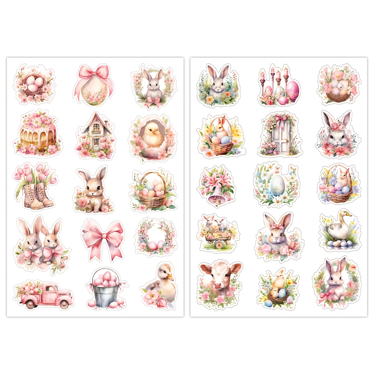 30pcs Easter Sticker Pack, Bunny Stickers, Skateboard Cute Easter Holiday Stickers, Water Bottle, Scrapbooking, Trash Journaling, Crafts Assorted Colored Bunny Sticker Pack Easter Party Supplies