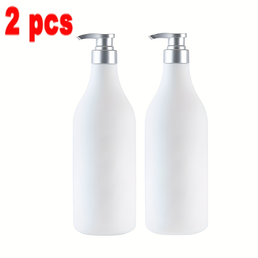 Image of 2-pack 1 Liter Refillable Dispenser Bottles With Silvery Pump Heads For Homemade Lotion, Shower Gel, Shampoo, And Laundry Detergent, Large Capacity White Plastic Containers Suitable For Home Use