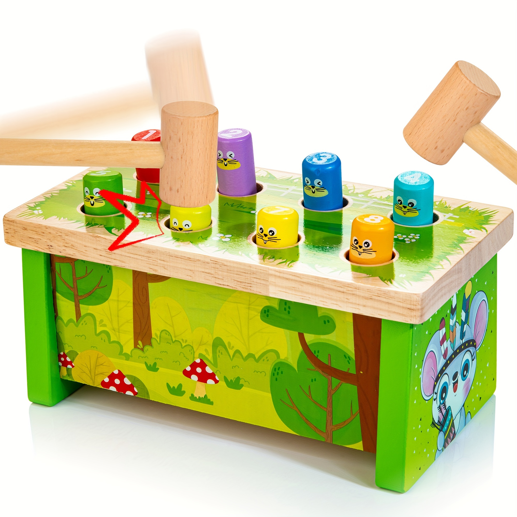 

Hammer Toy Pounding Bench Wooden Toy Game With 2 Mallets, Montessori Educational Toy Gift