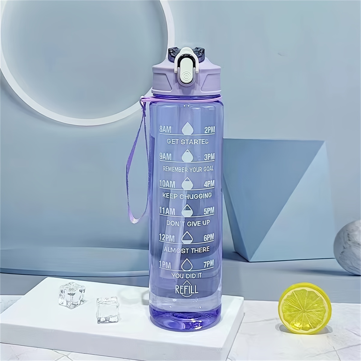 Water Bottle With Time , Stylish Transparent Water Bottle For Outdoor Sports, With Measurement Scale, Straw, And Handle, Medium-size Transparent Sports Water Bottle With Straw