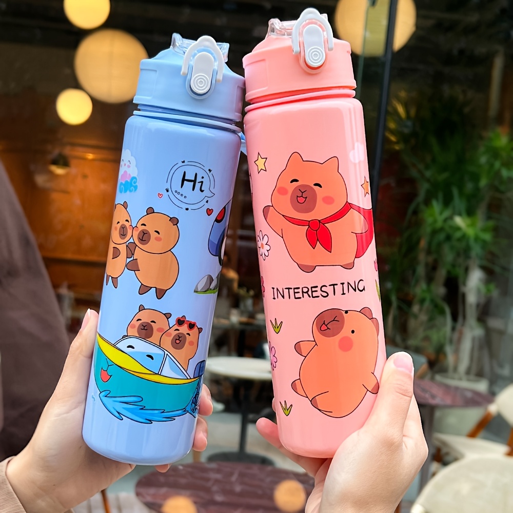 

23oz Cute Capybara Cartoon Straw Cup - Leakproof, Portable With Woven Carry Rope For Camping, Picnics & School Gifts