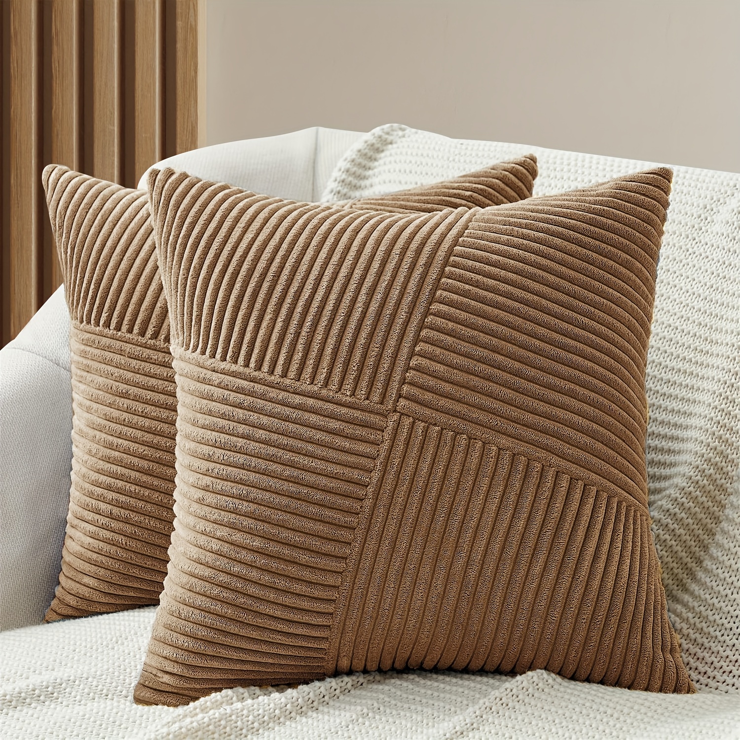 TEMU 2 fundas de cojín decorativas boho color taupe de 18X18 pulgadas para sofá, cama, fundas de cojín cuadradas texturizadas con diseño de y