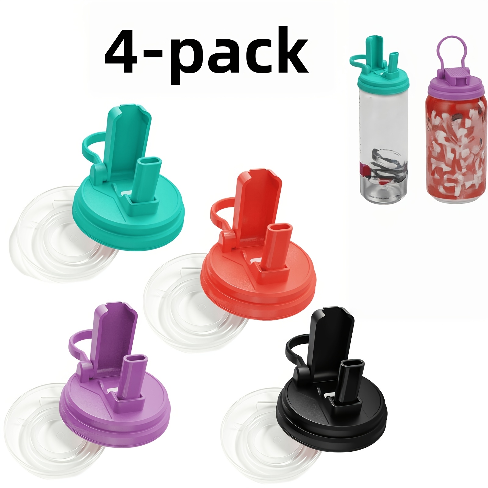 TEMU 4pcs Soda Can Lid With Silicone Straw/transparent Storage Bucket Lid, Suitable For Standard Cans Of Canned Cans, Beer, Juice, , Reusable ()