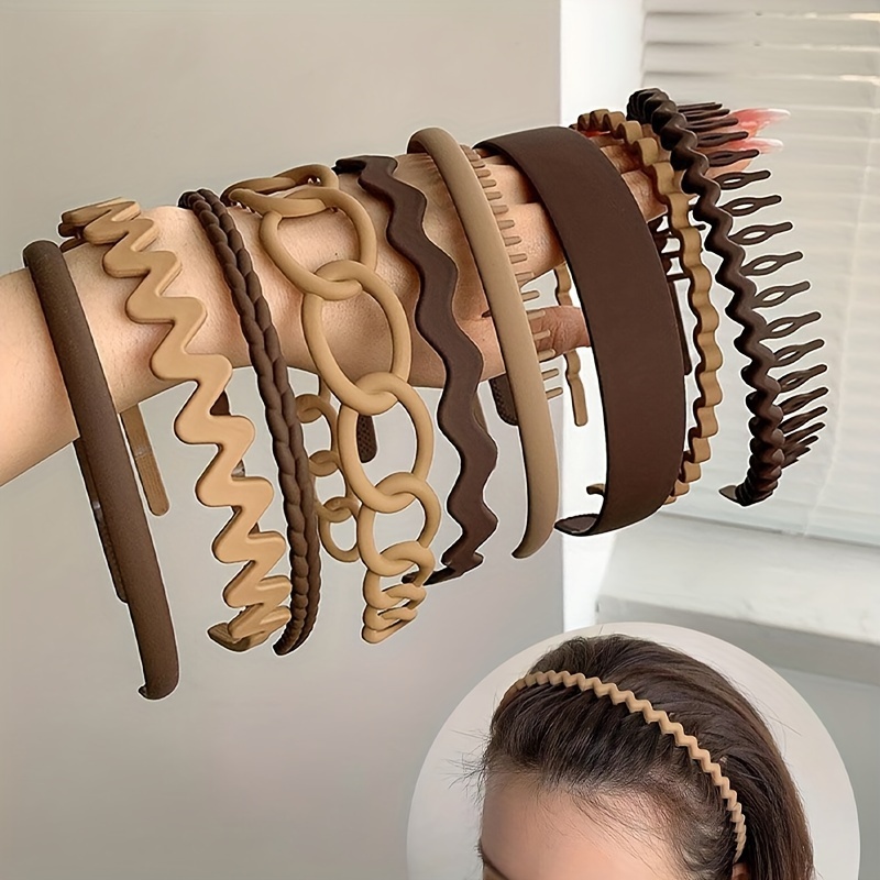 

9pcs Toothed Headbands, Non-slip Matte Hair Bands, Simple & Cute Style, Solid Color Comb Teeth Hair Accessories Set