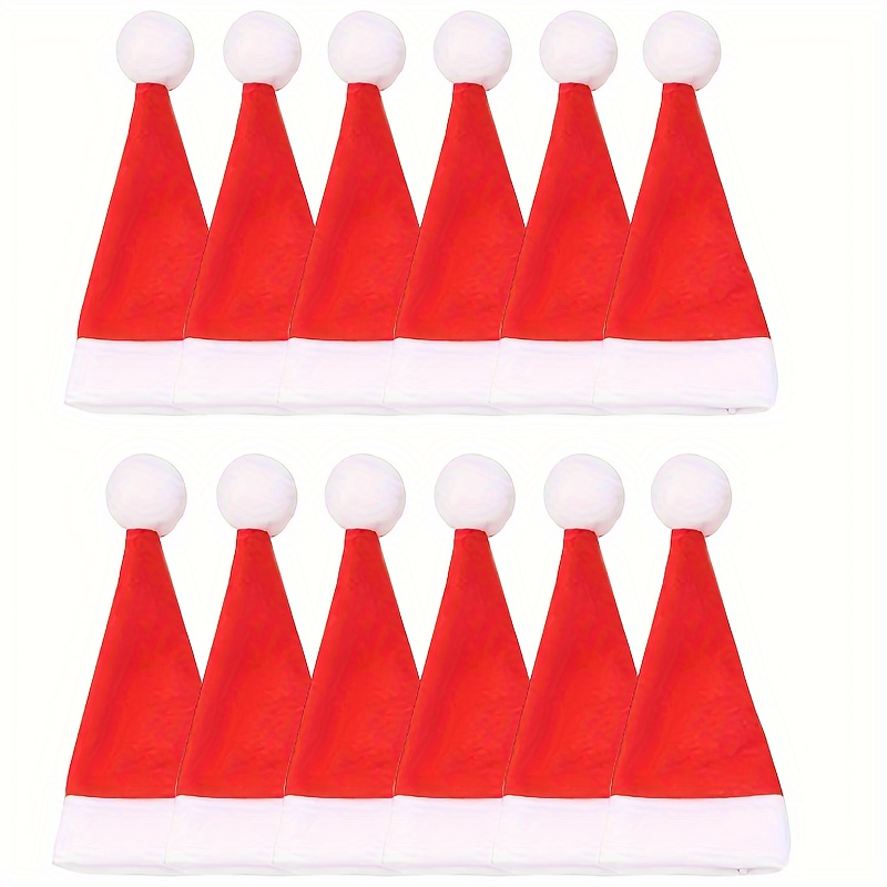 Image of 12-piece Christmas Table Decoration Set, Chambray Santa Hat Cutlery Holders And Bottle Toppers, Mini Santa Hats For Party Table Décor, No Feathers, Electricity-free Holiday Ornaments