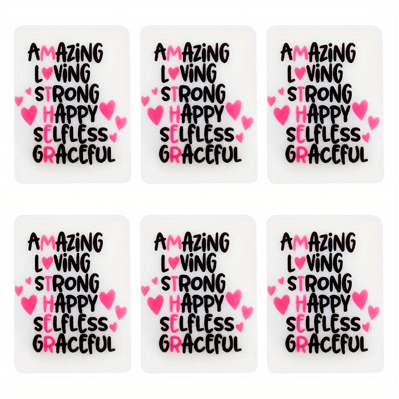 

6pcs Inspirational Silicone Beads Set - "amazing, , Strong, Happy, " Quotes With Design - Making, Beaded Pens, Creative Keychain Accessories & Craft Supplies