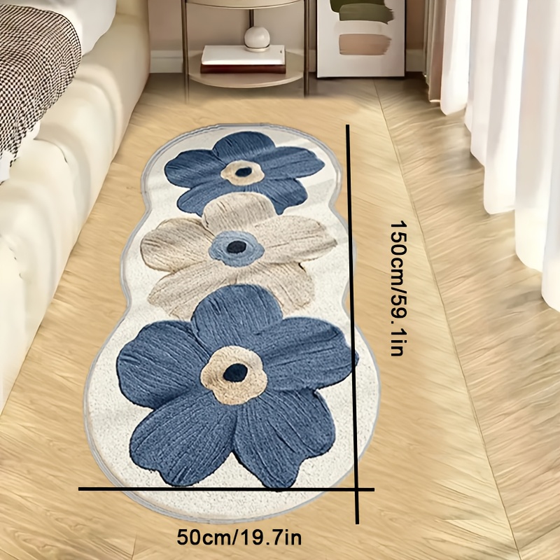 TEMU 1pc Velvet 850g/m² Oil Painting Style Bedroom Decor Bedside Rug, With Non-slip Rubber Bottom, Bedroom Carpet, Machine Washable, Suitable For