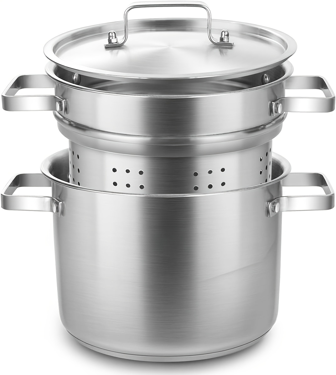   stainless steel pasta pot set with steamer basket and lid   cookware boiler for steaming and cooking kitchen essentials details 0