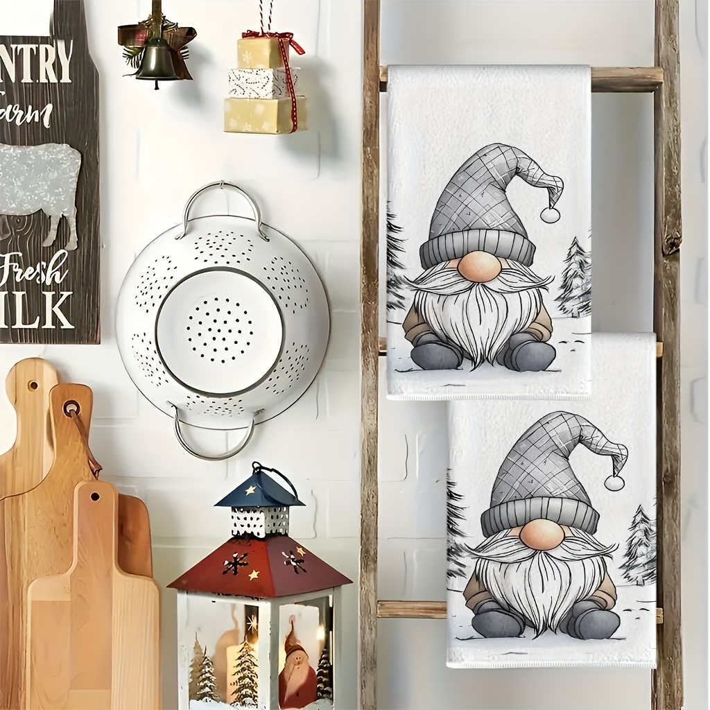 Image of 2pcs Christmas Gnome Kitchen Towels, Dish Towels, Hand Towels, Kitchen Decor Towels, Neighbor Gifts, Sweet Housewarming Gifts For , Gifts For Mom, Birthday Gifts For