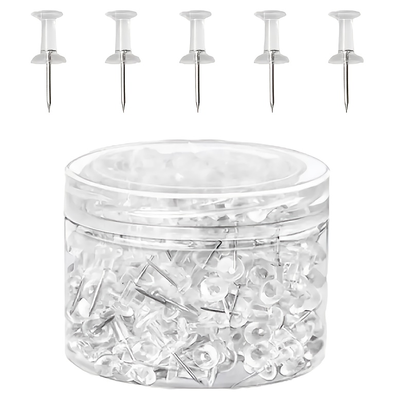 TEMU 200pcs Transparent Steel Pointed Push Pins, Thumbtacks Suitable For Bulletin Boards, Cork Boards, Maps, Fabric Markers, Handicrafts, Photo