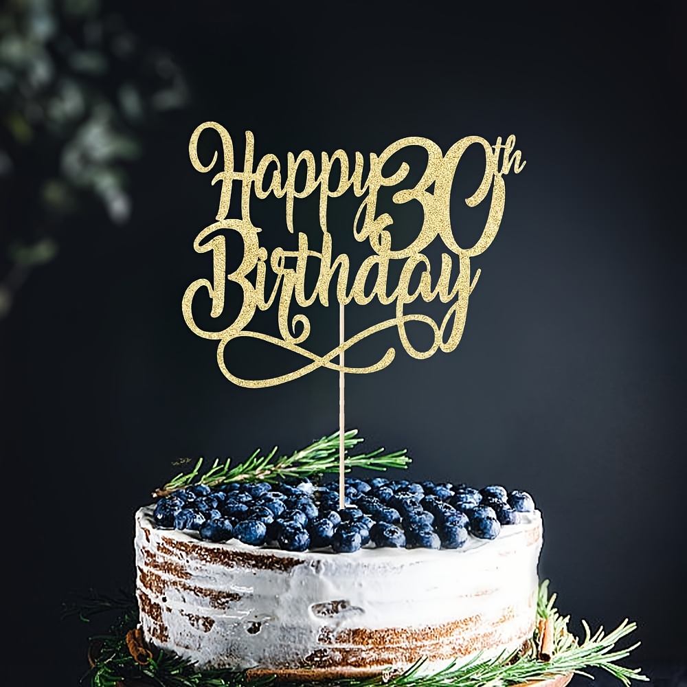 1pc Elegant Golden Glitter "happy 30th Birthday" Cake Topper Cheers To 30 Years, Perfect For Milestone Celebrations & Anniversaries, Birthday Party Decorations