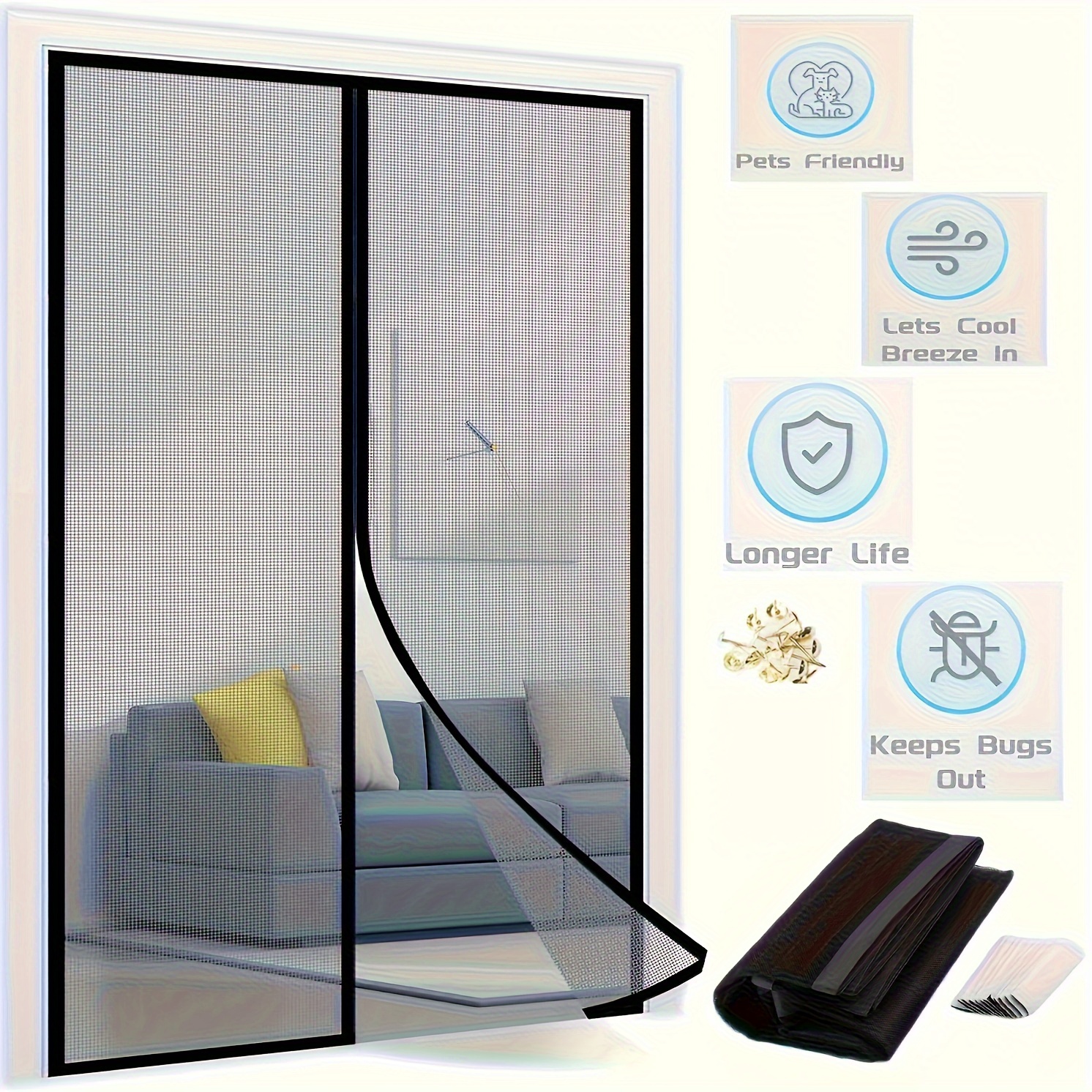 

Magnetic Screen Door With Anti-mosquito Mesh - Pet & Child Friendly, No-drill Installation, Summer Essential Mosquito Screen Door Mosquito Net Door