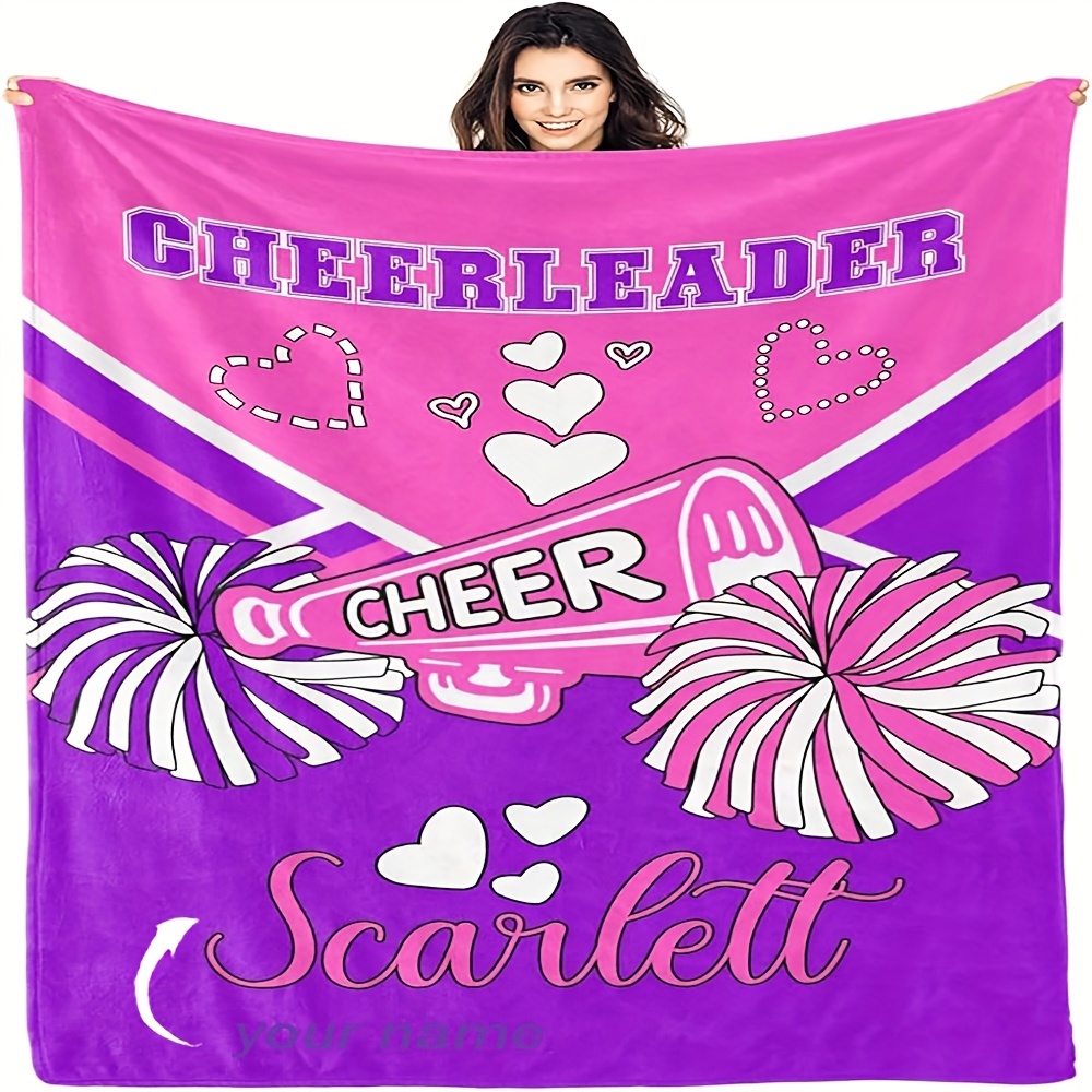 

Custom Name Cheerleading Pattern Flannel Throw Blanket, Personalized Name Design, Soft Knitted Fabric, , Machine Washable, Ideal For All & Multipurpose Use - 1pc