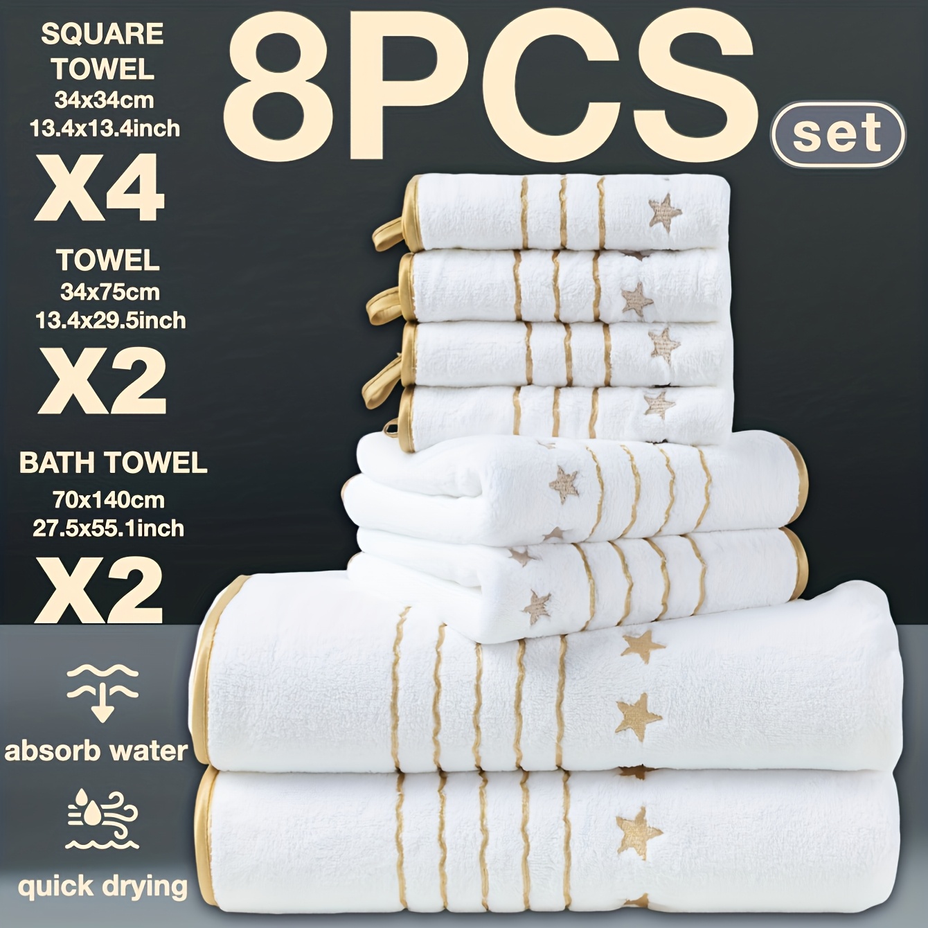 4/8pcs Set Super Soft Light Luxury Embroidered Towel Bath Towel Set 2 Bath Towels 70 X 140 Hand Towels 42 X 70 Face Towels 35 X 35 Cm Suitable For Home, Hotel, Spa And