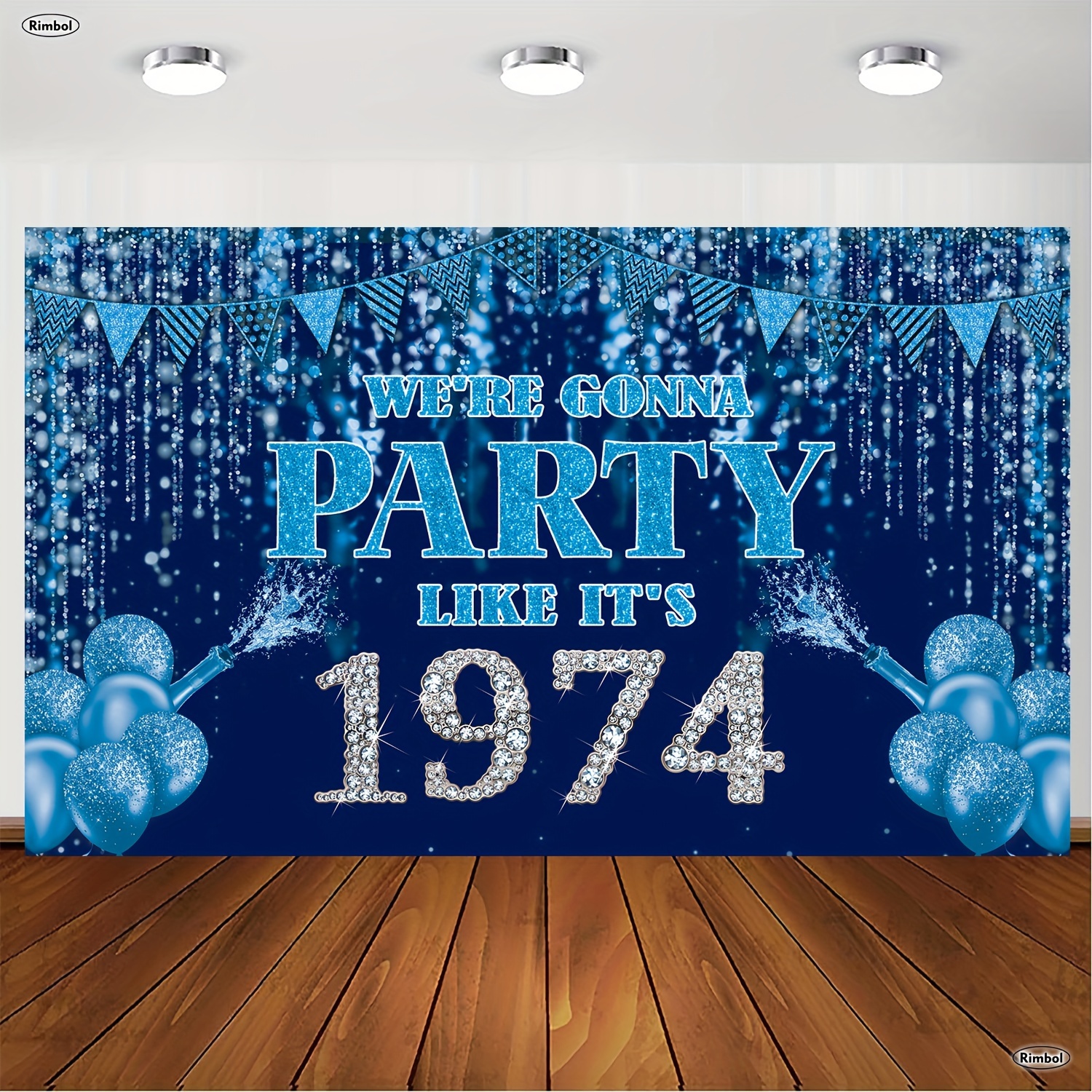 

1974 Retro 50th Birthday Party Backdrop - Blue & Silver, 5.9 X 3.6 Ft Polyester Banner For Men & Women