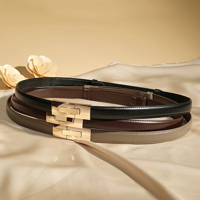 

Women's Genuine Leather Belt 1.8cm Wide With Golden Buckle, Casual , Non-washable, Ideal For Weekend Casual And Daily Commute - Corset Belt With Feature, Standard Size Leather Belt Without Feathers