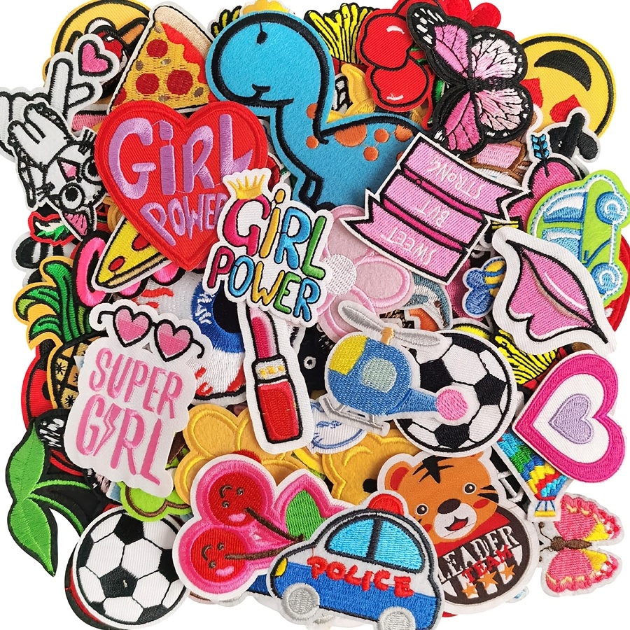 E-shop 60 Stück Bunte Zufällige Aufnäher-Set – Schöne Stickerei-/Bügelaufnäher für Rucksäcke, Kleider, Röcke, Hüte, Jeans, Hose &