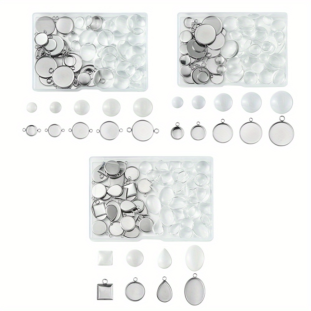 

1 Box Diy Blank Dome Pendant Connectors Making Kit, Including Flat Round 304 Stainless Steel Pendant Cabochon Bezel Settings