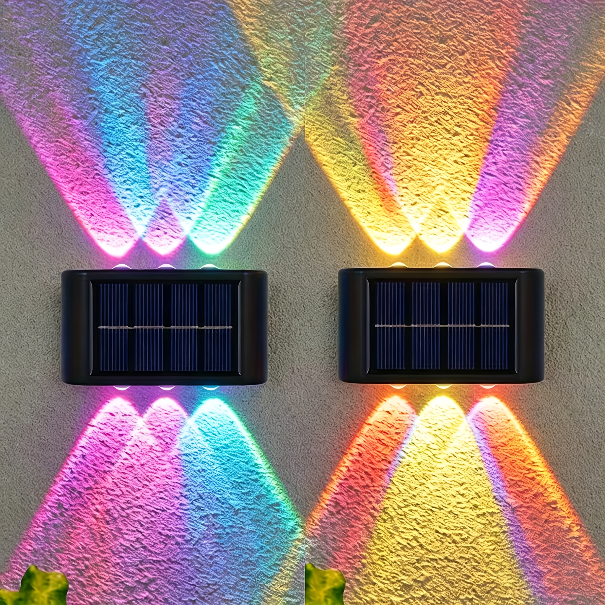TEMU 1pc/2pcs Rgb Solar Outdoor Wall Sconce, Dusk To Dawn Light Sensor Auto , Changing Smart Ambient Lighting, Decor Wall Lamp For Patio Garden Path
