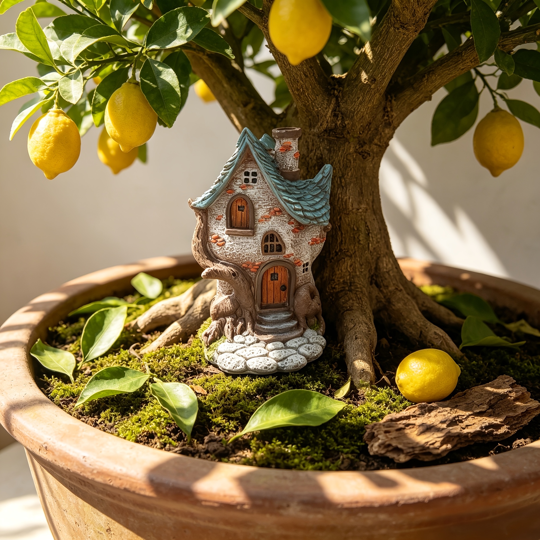 TEMU . handbemalte Wand-Sprite Harz Ornament, Märchen -Form Mikro Landschaft Dekoration, Hof Blumentopf Hängende Bonsai Moos Landschaft, Ostern