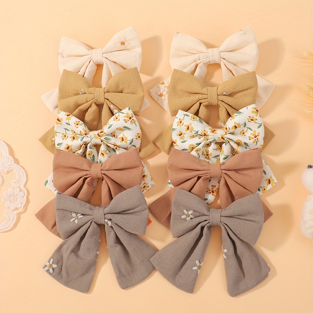 TEMU 10-pack Embroidered, Printed, Solid Hair Clips, Bow Hair Clips, Ponytail Clips, Side Clips, Fashionable And Versatile, Suitable For Daily And