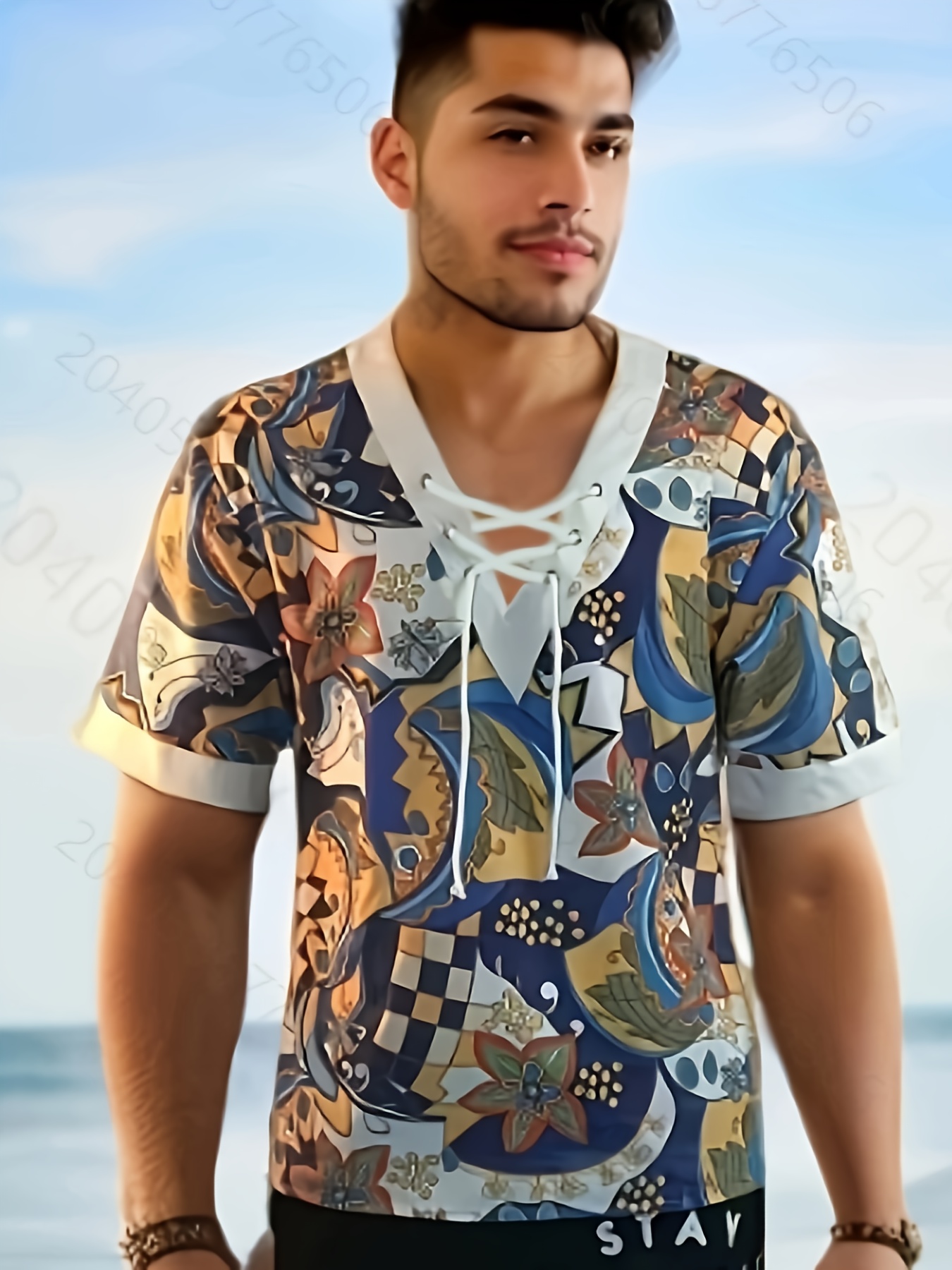 Bohemian Style Pattern Men's Retro Casual Short Sleeve V - Temu