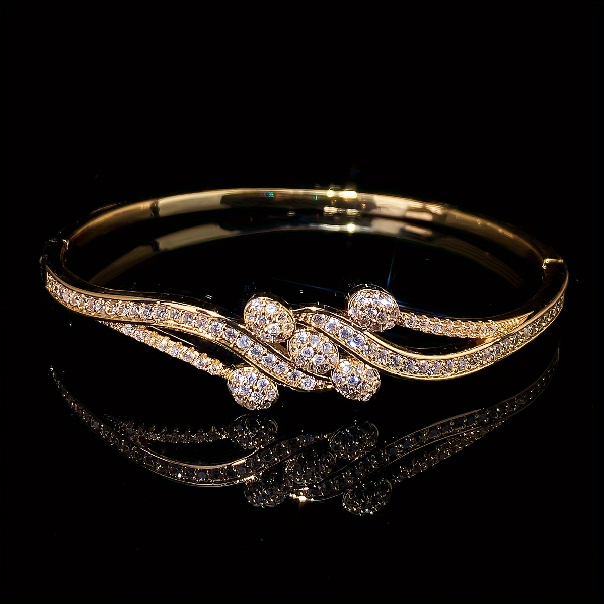 Image of 1pc Zirconia Open Bangle, Fashion Easy Retro Sparkling Luxury Women's Jewelry