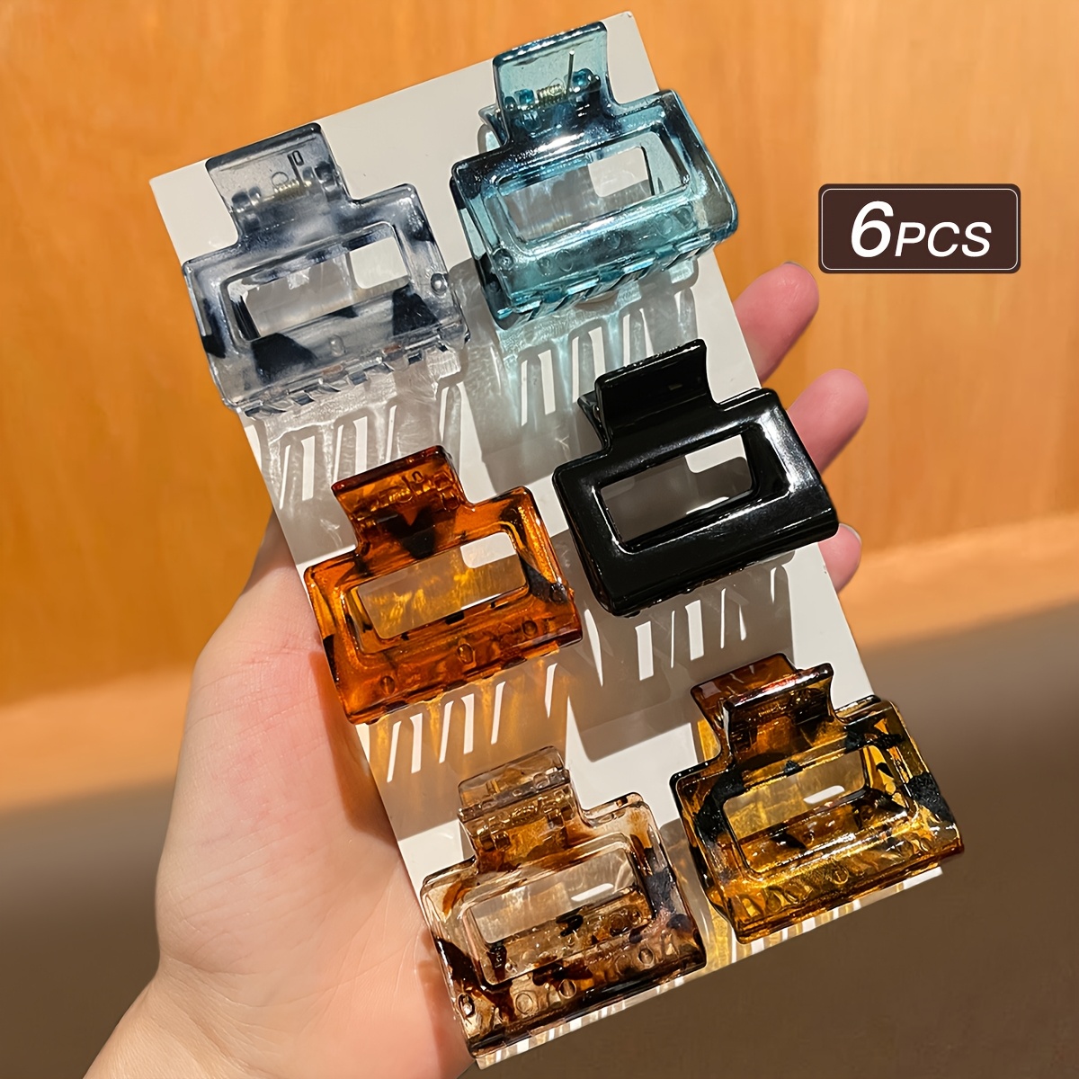 E-shop 6er-Pack Damen, Amberfarben, Modische Retro-Haarspangen-Kombination, Kleine quadratische Haarspangen, Geeignet für den täglichen Gebrauch,