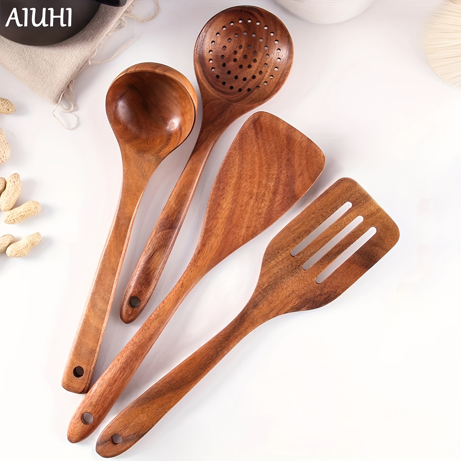 

4pcs Wooden Cooking Utensils Set, Spoons For Cooking, Wooden Cooking Spatulas Wooden Kitchen Utensils For Nonstick Cookware