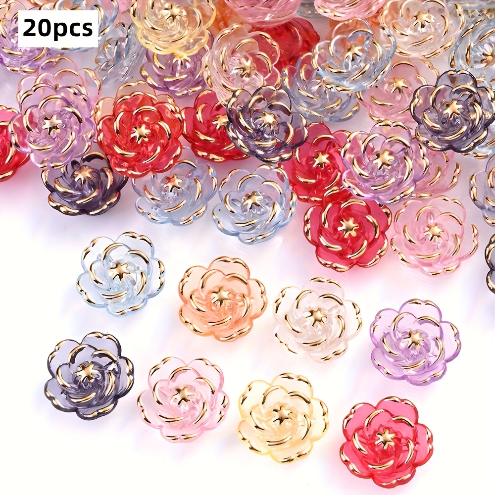 20pcs 20mm Acrylic Flower Shaped Rose Camellia Beads Suitable For Jewelry Making Bracelets, Phone Chain Decorations, Keychains, And Handmade Crafts