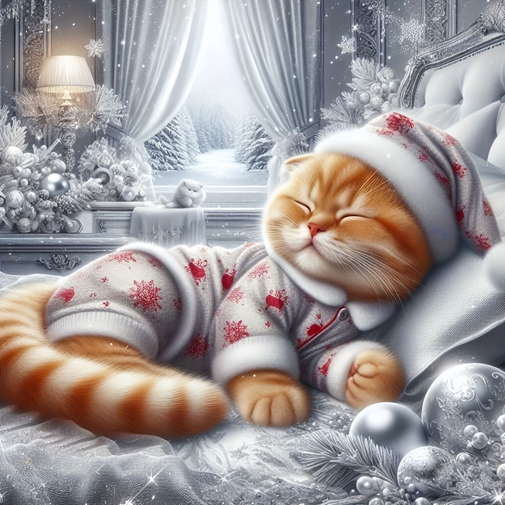 kit de pintura de diamante 5d     con gato -     40x40 cm,   acrílicas redondas, sin   para amantes de   0
