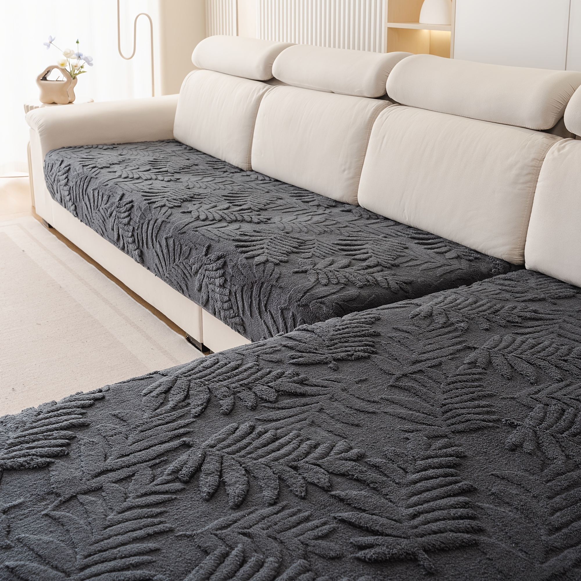 TEMU [fern Leaves] 2pcs Classic Bohemian Jacquard Sofa Cushions, Soft Plush Fabric, Non-slip, Pet-friendly Sofa Covers, Suitable For 2/3/4-seater