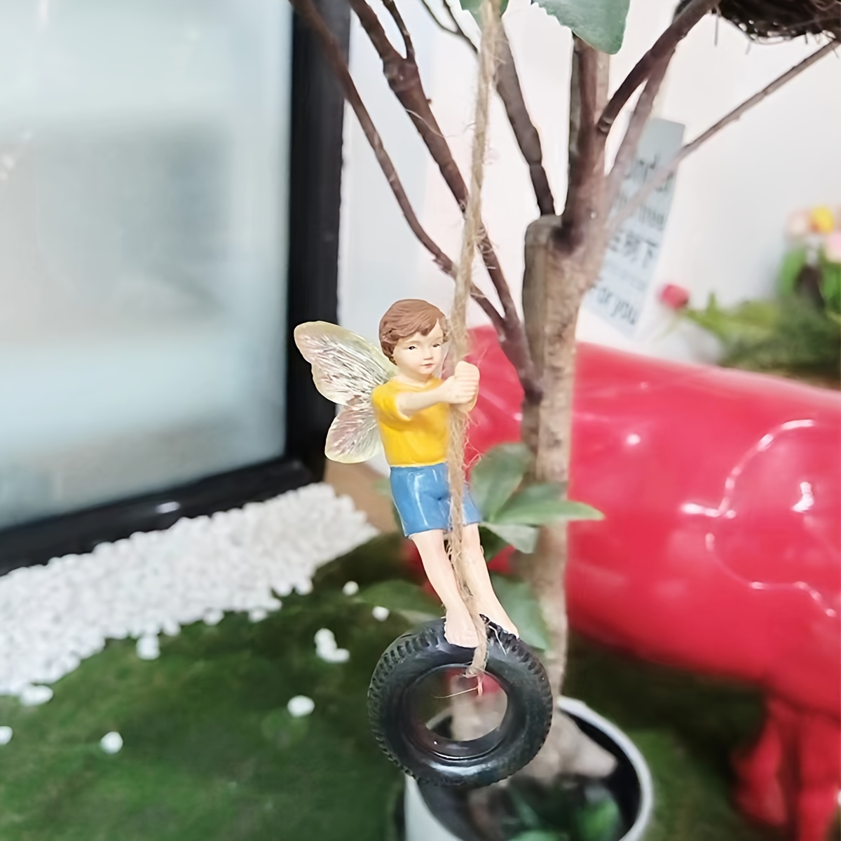 

Fairy Tire Swing Statue With Glowing Wings - Versatile Resin Decor For Garden, Living Room, Bedroom Lamp - Perfect For Holiday & Home Decoration