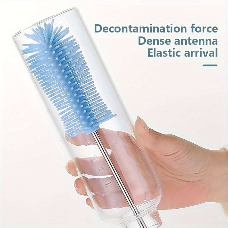 1pc FlexiClean Silicone Rotating Cleaning Brush for Bottles and Cups - Reusable, Manual Press-Action, No-Electricity Needed, Versatile for Kitchen, Bathroom, Toilet Use