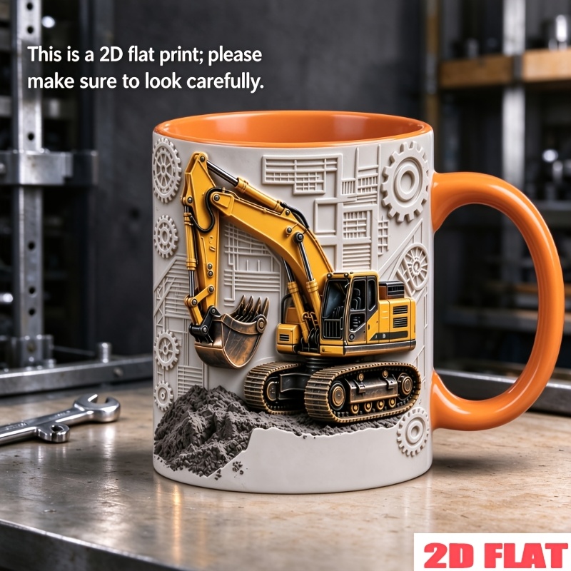TEMU 2d Printed Custom Excavator Mug, Personalized Ceramic Coffee Cup With Name, 11oz, Customizable With Name/text, Features Golden Excavator, Gears,