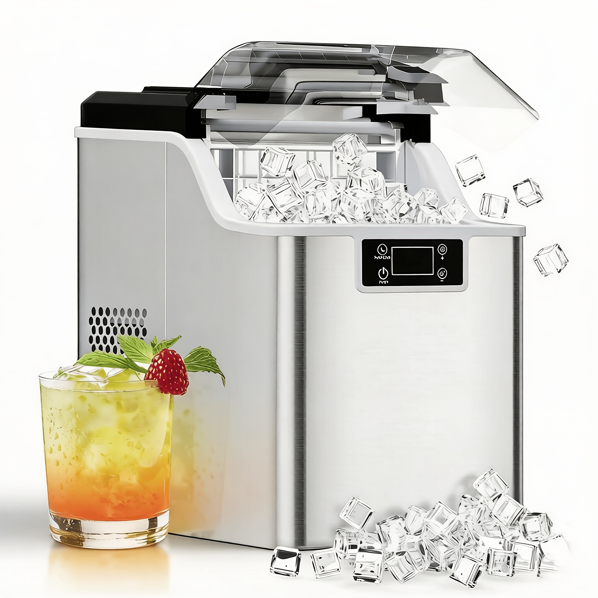 TEMU Machine à glaçons de comptoir, 2 modes de remplissage d'eau, 24 glaçons en 13 minutes, auto-nettoyage, machine à glaçons cubiques portable avec