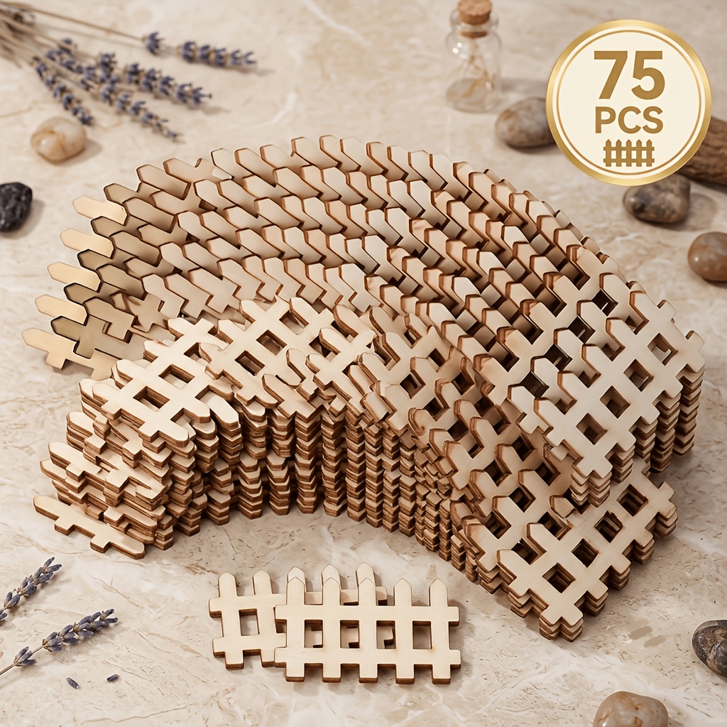 TEMU 75 pièces Découpes de Clôture en Bois à Soi-, 5,0 cm - Bois Naturel Non Finitionné, Adaptées pour Peindre, , Teindre et Décorer | Parfaites pour