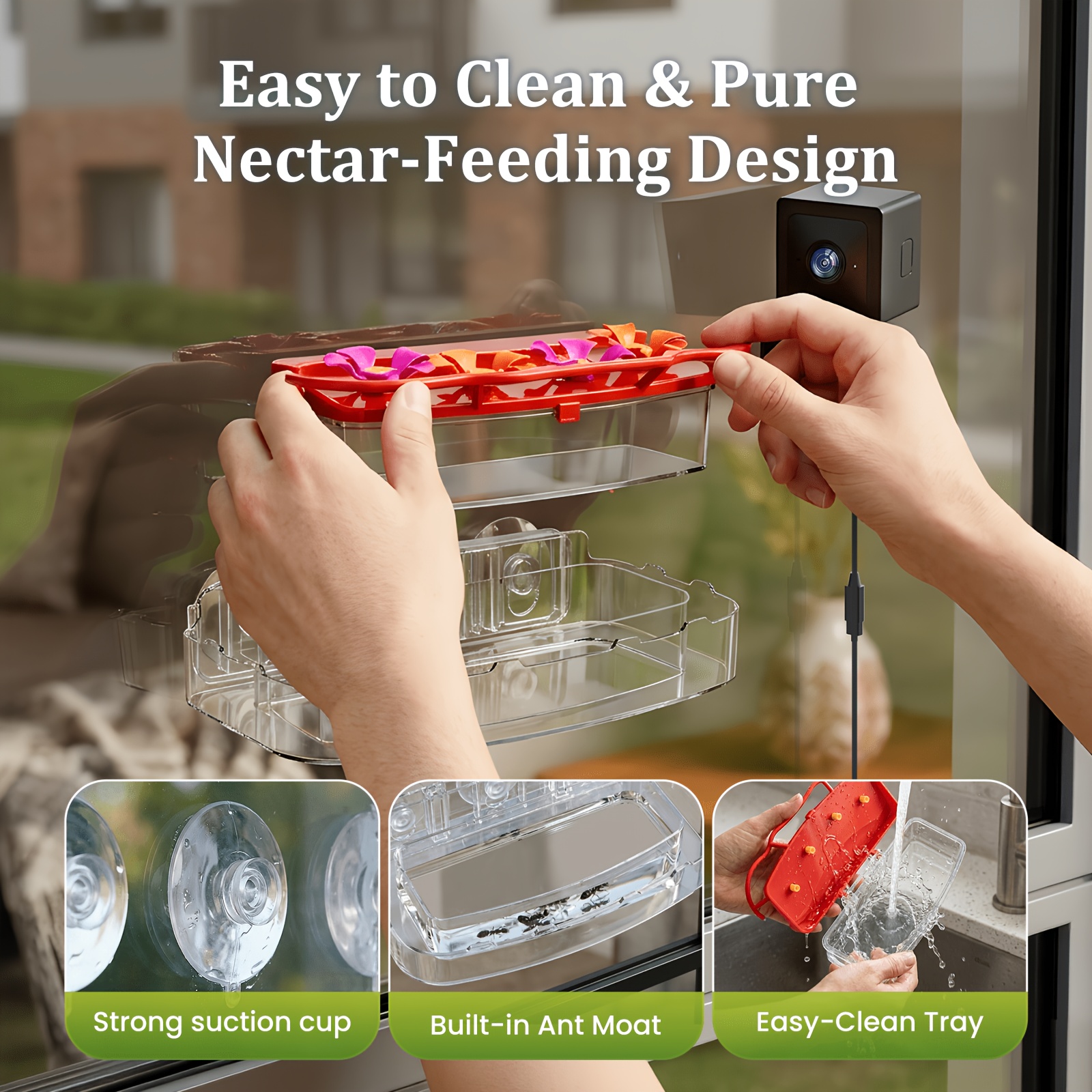 HIXX Smart Bird Feeder with 2K HD Camera, AI Bird Identification, Color Night Vision, Black or Red
