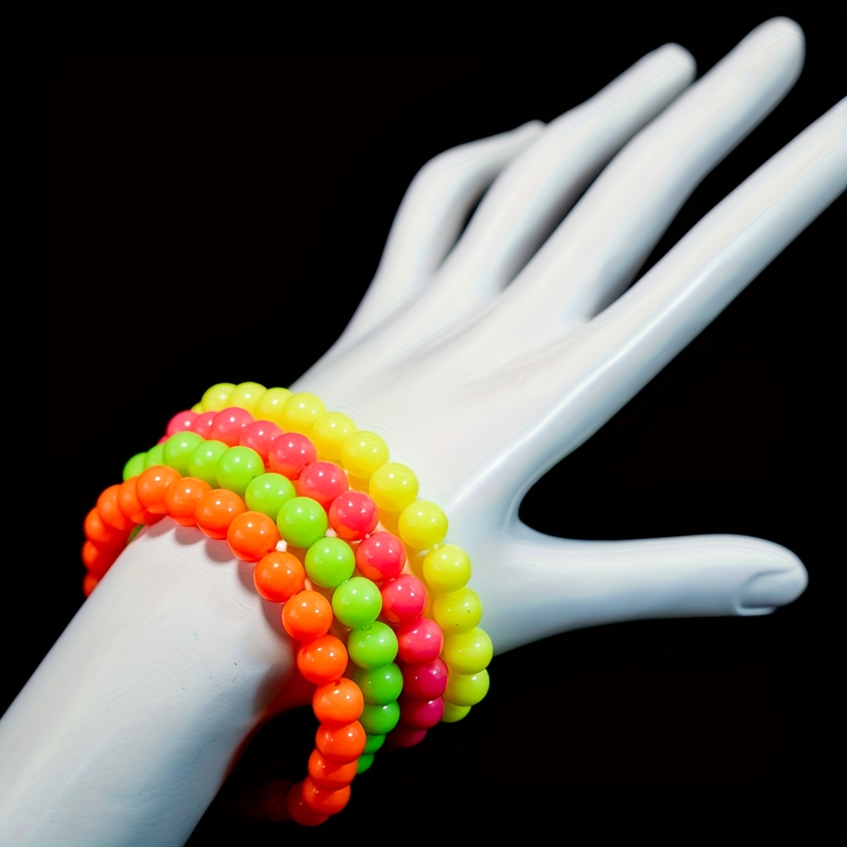 

1 Lot de 4 Bracelets Fluorescents Colorés Dopamine Style Fille Douce et Décontracté à Perles Empilables