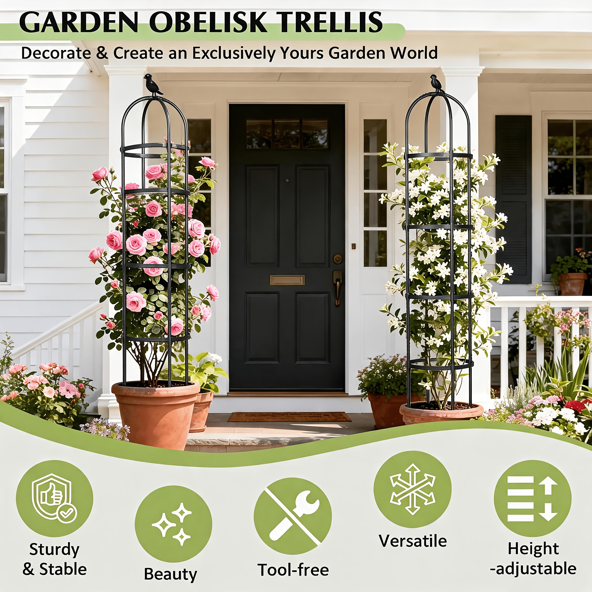 TEMU 2 Pack Tower Obelisk Garden Trellis For Climbing Plant, 5.6ft/67" Rustproof Metal Potted Plant Climbing Support For Indoor Outdoor Flowers