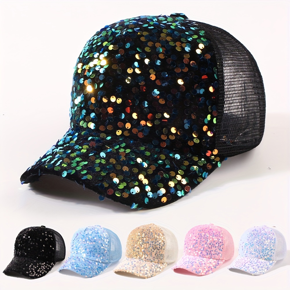 

Women's Sequin Mesh Breathable Trucker Hat Casual Versatile Personality Party Baseball Cap