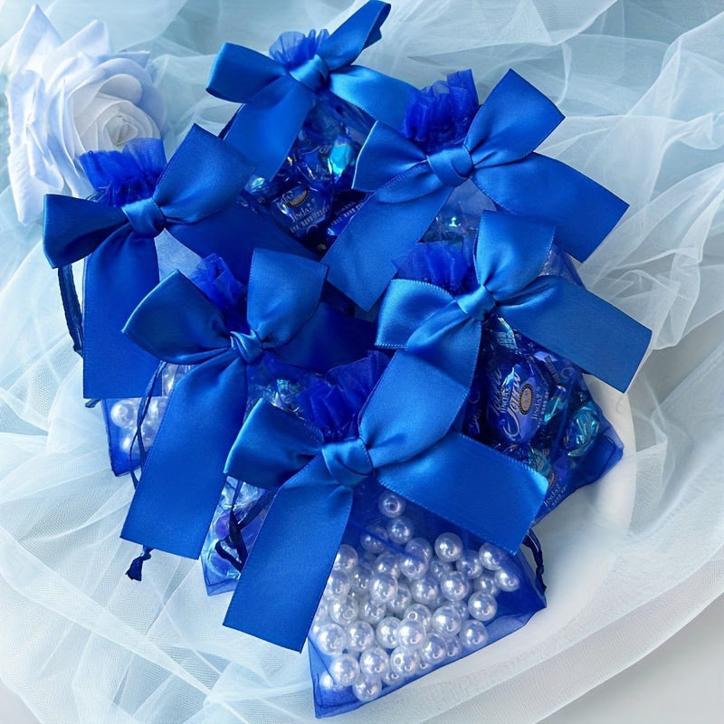 

10pcs 3.6"x4.7"(9x12cm) Sheer Organza Bags - Blue Wedding Favor Bags, Jewelry Gift Bags For Party, Christmas, Halloween, Thanksgiving, Valentine's Day, And More - With Ribbon