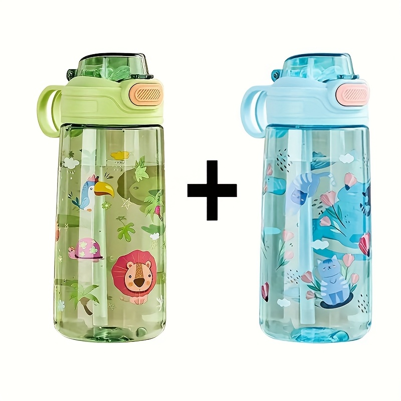 Image of 2pcs 550ml/18.6oz Cute Printed Cartoon Portable Water Bottle, Food-grade Material Sports Water Cup Leak-proof And Shock-resistant, Suitable For Travel, Sports, Home And Festival Gifts