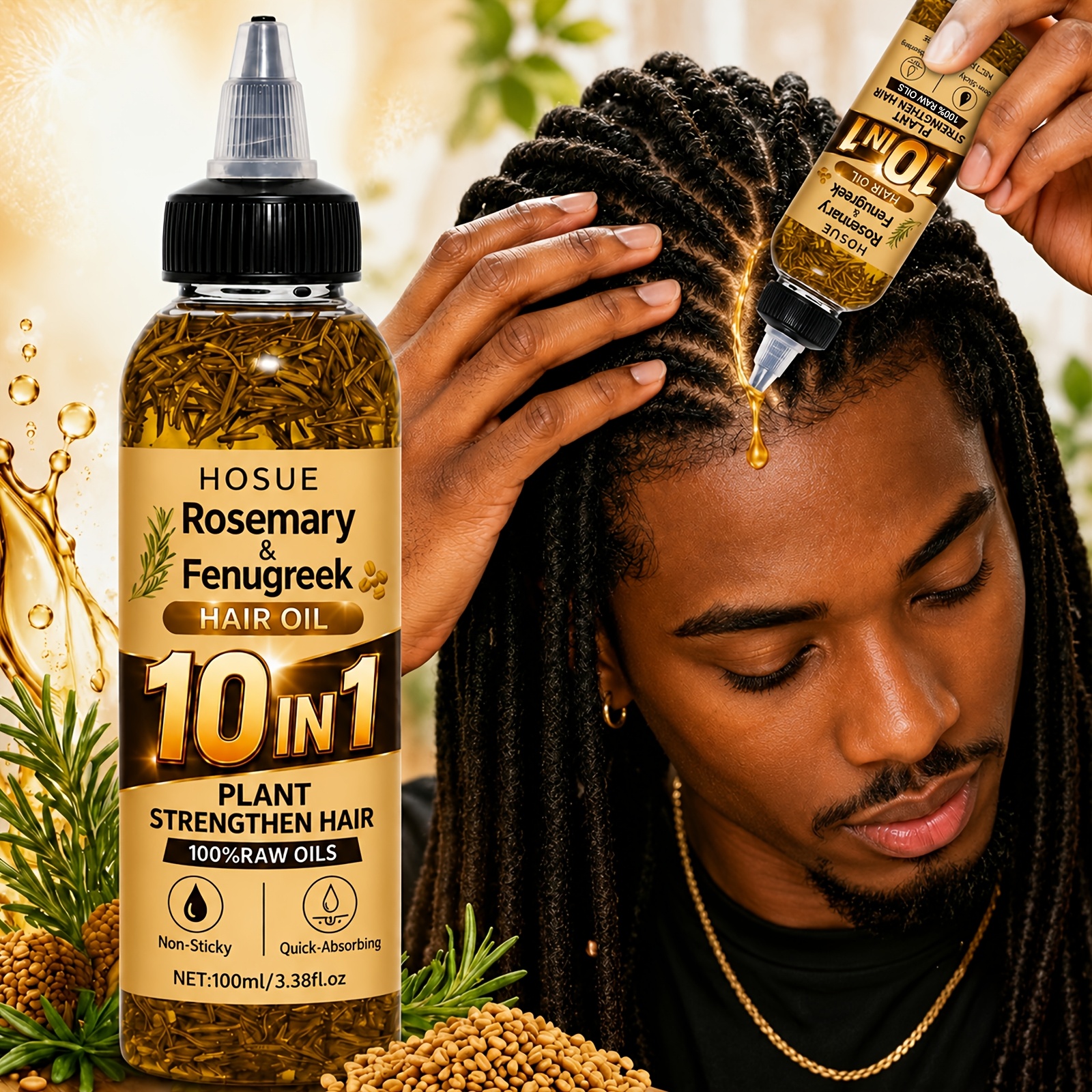 TEMU 10-in-1 Rosemary And Hair And Scalp Oil, Strengthening Nourishing For Thinning Looking Hair Scalp Massage Oil For Men Women Dry Damaged Hair