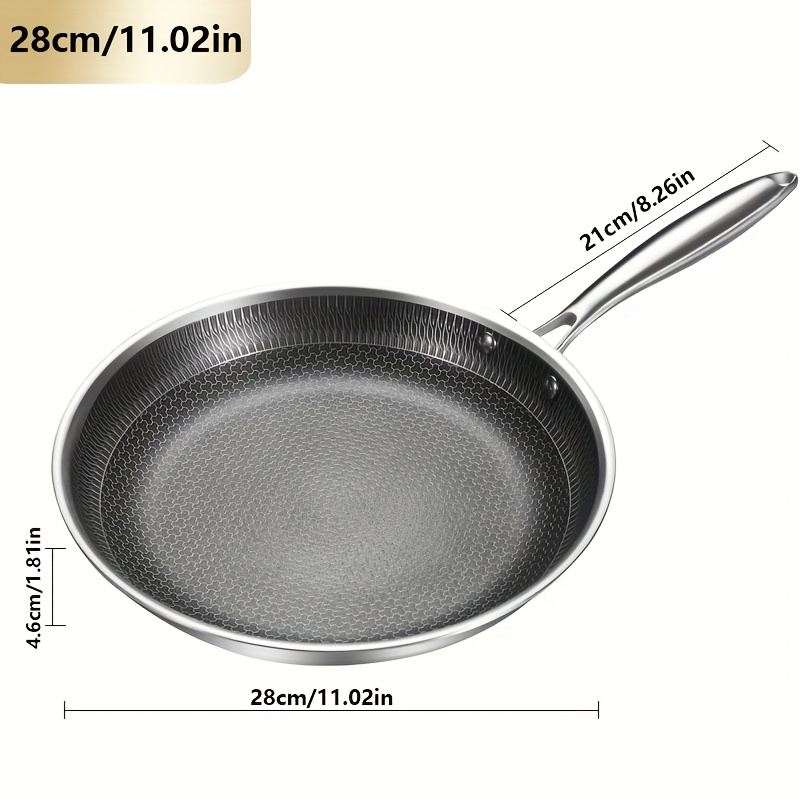 1pc/3pcs 304 Stainless Steel Frying Pan Household Pan 20cm24cm28cm Frying Pan Gas Induction Cooker Universal Omelette Steak Frying Pan